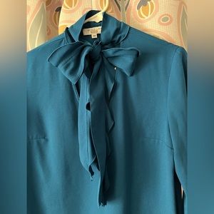 Rich tealish-blue pullover blouse with lavalliere by Derek Lam sz44